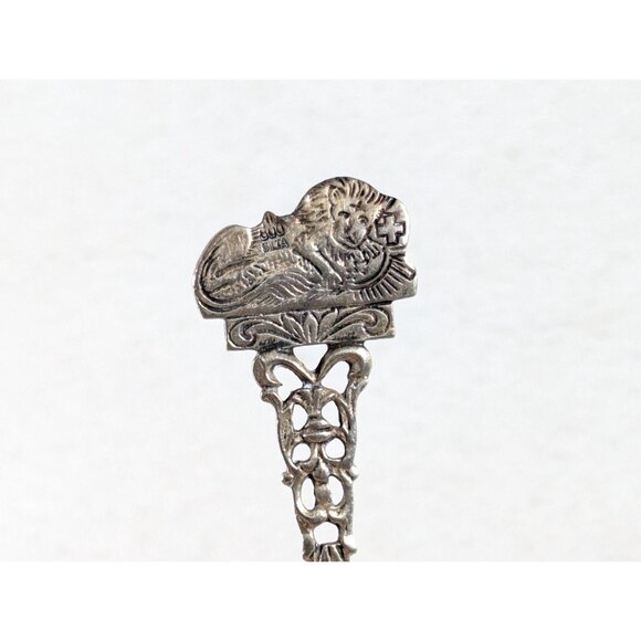 Vintage 800 silver Lucerne Lion monument souvenir teaspoon, small spoon stocking - Picture 7 of 7